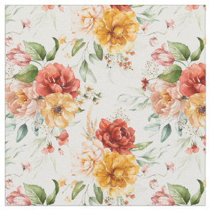 Red Peony Flower Bouquet Pattern Stof
