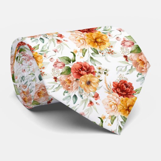 Red Peony Flower Bouquet Pattern Stropdas (Opgerold)