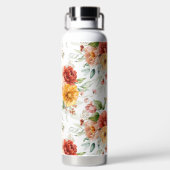 Red Peony Flower Bouquet Pattern Waterfles (Achterkant)