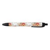 Red Peony Flower Bouquet Pattern Zwarte Inkt Pen (Bodem)