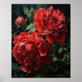 Red Peony Flowers Art Print Poster (Voorkant)
