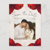 Red Peony Flowers Save the Date Aankondigingskaart (Voorkant)