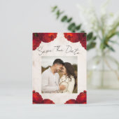 Red Peony Flowers Save the Date Aankondigingskaart (Staand voorkant)