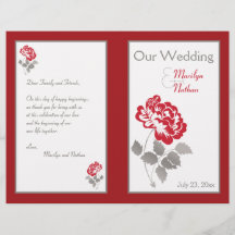 Red Peony op White met Taupe Wedding Programme