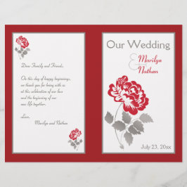 Red Peony op White met Taupe Wedding Programme