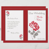 Red Peony op White met Taupe Wedding Programme (Voorkant / Achterkant)