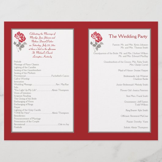 Red Peony op White met Taupe Wedding Programme (Achterkant)