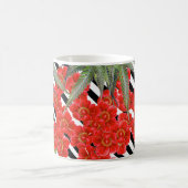 Red Peony Roos Flowers Striped Merry Kerstmis Mok (Center)