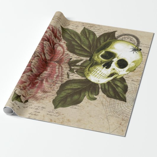 Red Peony Steampunk Cadeaupapier (Uitgerold)