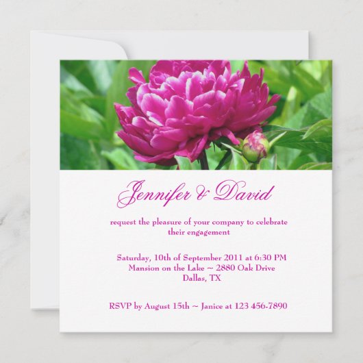 Red Peony Verloving Uitnodiging (Voorkant)