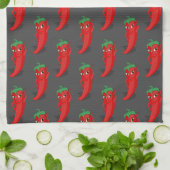 Red Pepper Diva Cartoon Patroon op grijs Theedoek (Gevouwen)