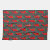 Red Pepper Diva Cartoon Patroon op grijs Theedoek (Horizontaal)
