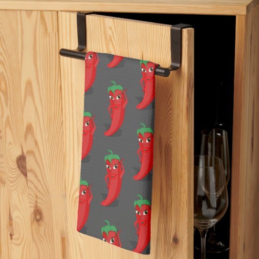 Red Pepper Diva Cartoon Patroon op grijs Theedoek (Derde Gevouwen)