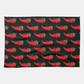 Red Pepper Diva Cartoon Patroon op zwart Theedoek (Horizontaal)