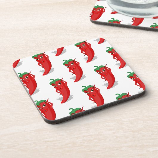 Red Pepper Diva Cartoon Pattern Bier Onderzetter (Linkerzijde)