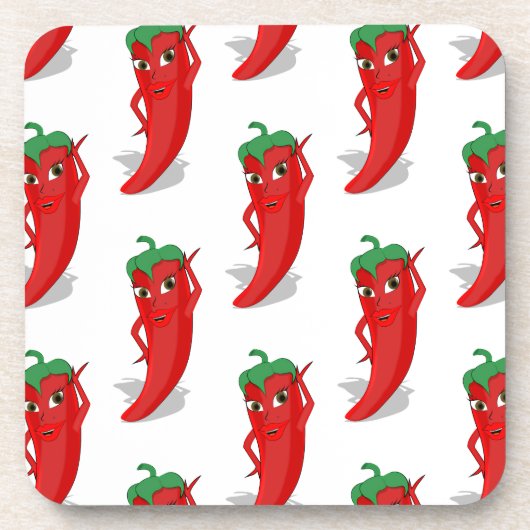 Red Pepper Diva Cartoon Pattern Bier Onderzetter (Voorkant)