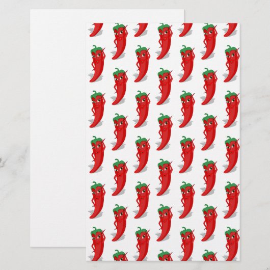 Red Pepper Diva Cartoon Pattern Briefpapier (Voorkant / Achterkant)