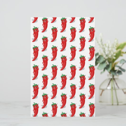 Red Pepper Diva Cartoon Pattern Briefpapier (Staand voorkant)