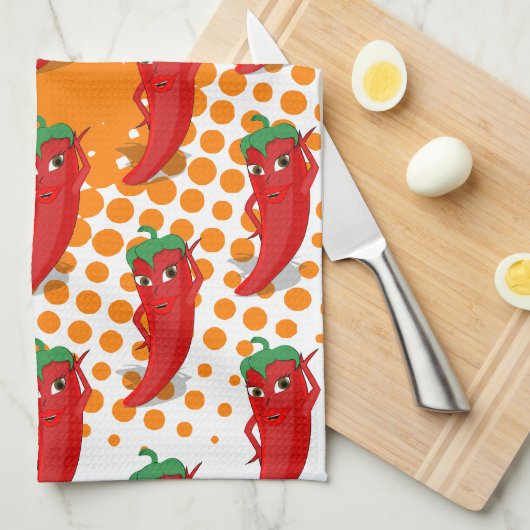 Red Pepper Diva Cartoon Pattern Kitchen Towel Theedoek (Quarter Fold)