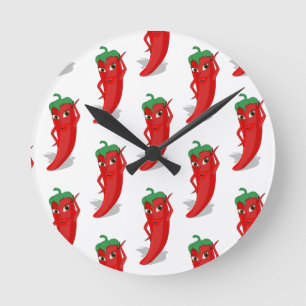 Red Pepper Diva Cartoon Pattern Ronde Klok