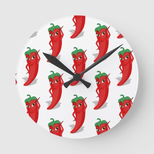 Red Pepper Diva Cartoon Pattern Ronde Klok (Voorkant)