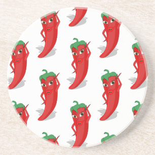 Red Pepper Diva Cartoon Pattern Zandsteen Onderzetter