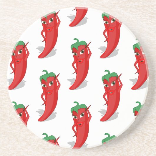 Red Pepper Diva Cartoon Pattern Zandsteen Onderzetter (Voorkant)