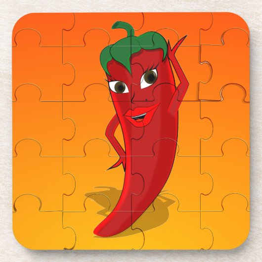 Red Pepper Diva Jigzaag Puzzle Bier Onderzetter (Voorkant)