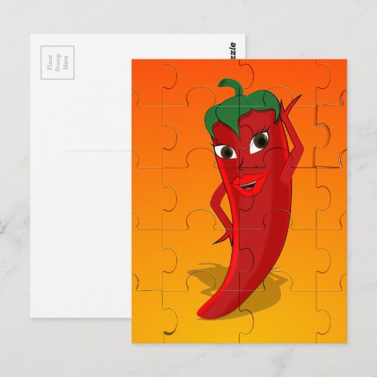 Red Pepper Diva Jigzaag Puzzle Briefkaart (Voorkant / Achterkant)