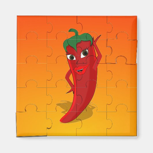 Red Pepper Diva Jigzaag Puzzle Magneet (Voorkant)