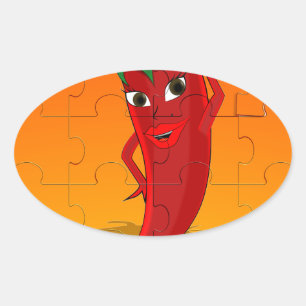 Red Pepper Diva Jigzaag Puzzle Ovale Sticker