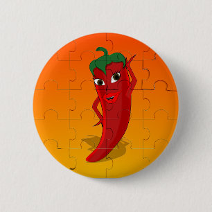 Red Pepper Diva Jigzaag Puzzle Ronde Button 5,7 Cm
