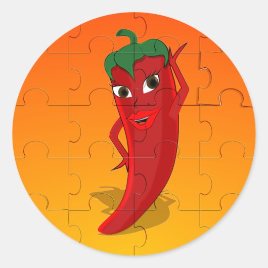 Red Pepper Diva Jigzaag Puzzle Ronde Sticker (Voorkant)