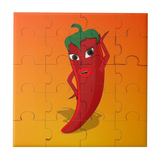 Red Pepper Diva Jigzaag Puzzle Tegeltje (Voorkant)