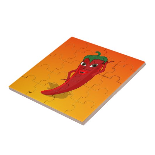 Red Pepper Diva Jigzaag Puzzle Tegeltje (Zijkant)