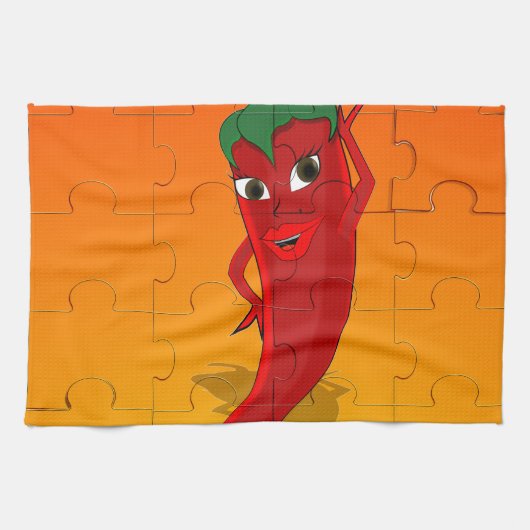 Red Pepper Diva Jigzaag Puzzle Theedoek (Horizontaal)
