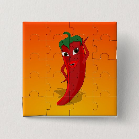 Red Pepper Diva Jigzaag Puzzle Vierkante Button 5,1 Cm (Voorkant)