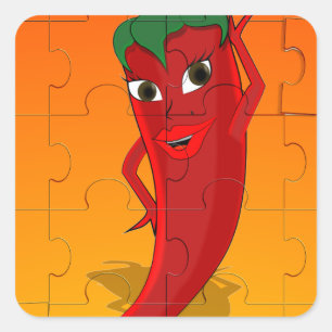 Red Pepper Diva Jigzaag Puzzle Vierkante Sticker