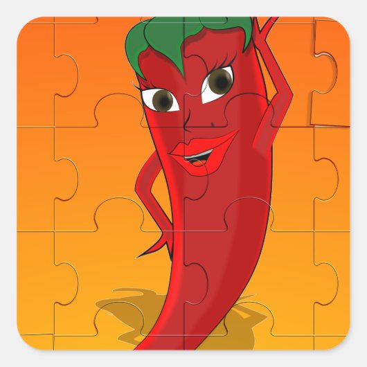 Red Pepper Diva Jigzaag Puzzle Vierkante Sticker (Voorkant)