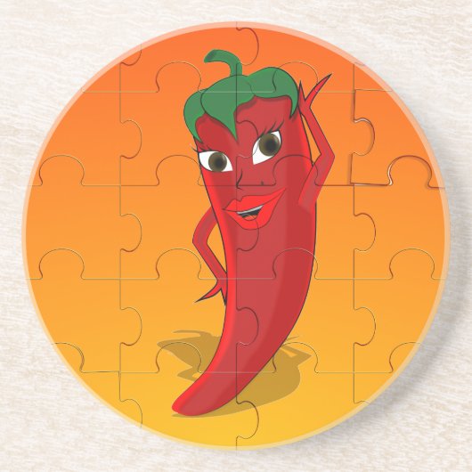 Red Pepper Diva Jigzaag Puzzle Zandsteen Onderzetter (Voorkant)