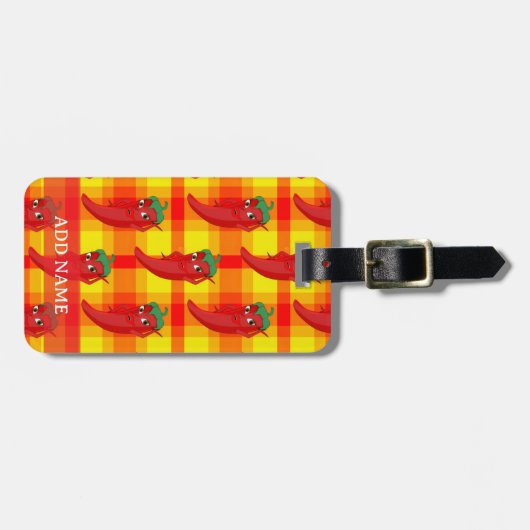 Red Pepper Diva Oranje Yellow Plaid Pattern Bagagelabel (Voorkant horizontaal)