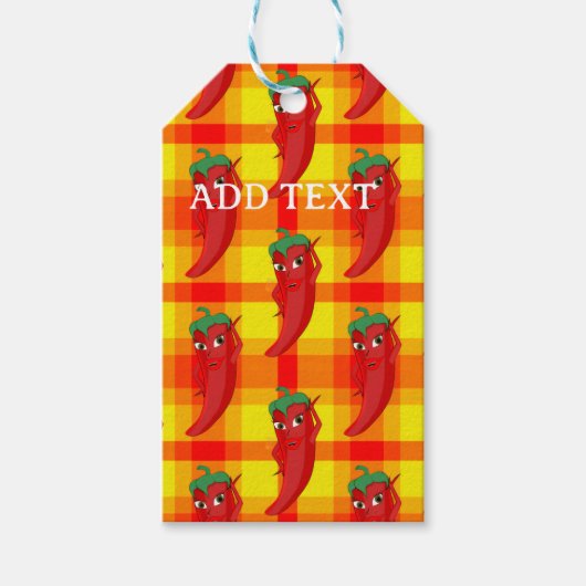 Red Pepper Diva Oranje Yellow Plaid Pattern Cadeaulabel (Voorkant)