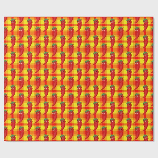 Red Pepper Diva Oranje Yellow Plaid Pattern Cadeaupapier (Vlak)