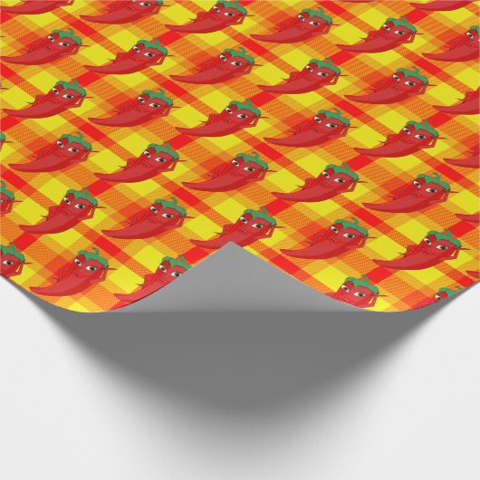 Red Pepper Diva Oranje Yellow Plaid Pattern Cadeaupapier (Hoek)