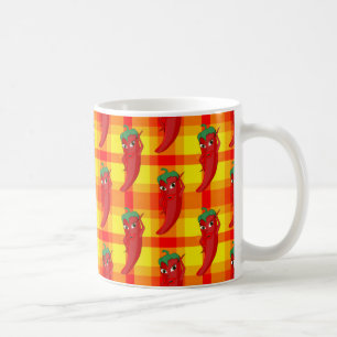 Red Pepper Diva Oranje Yellow Plaid Pattern Koffiemok