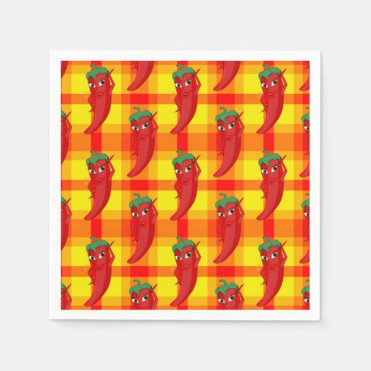 Red Pepper Diva Oranje Yellow Plaid Pattern Servet (Voorkant)