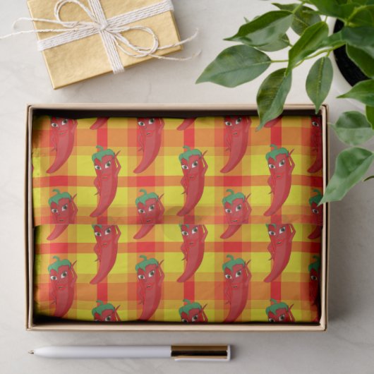 Red Pepper Diva Oranje Yellow Plaid Pattern Tissuepapier (Geschenk)