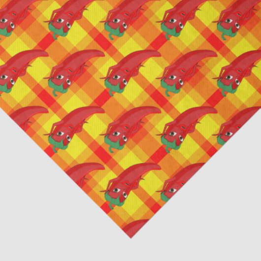 Red Pepper Diva Oranje Yellow Plaid Pattern Tissuepapier (Detail)