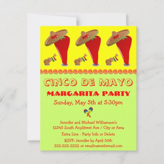 Red Pepper Sombrero Margarita Cinco de Mayo Party Kaart (Voorkant)