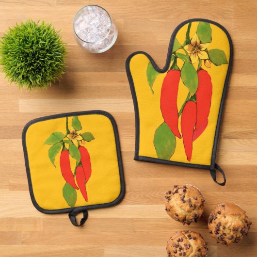 Red Peppers on the Vine Ovenwant & Pannenlap Set (Top down)